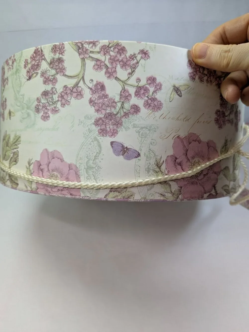 Paula Scaletta Townhouse Paris Postcard Floral Round Hat Box Butterfly 12